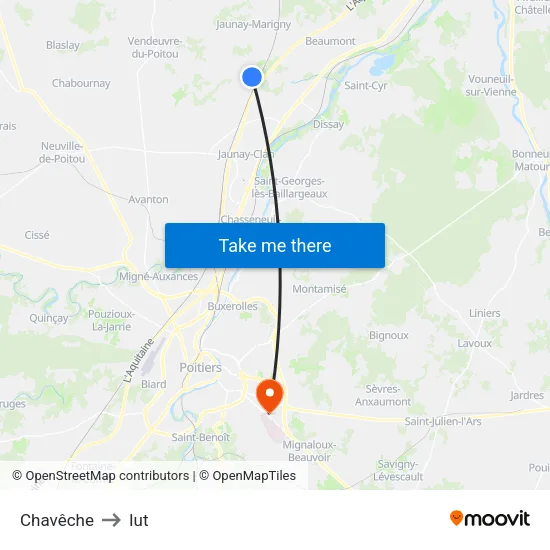 Chavêche to Iut map