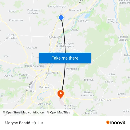 Maryse Bastié to Iut map