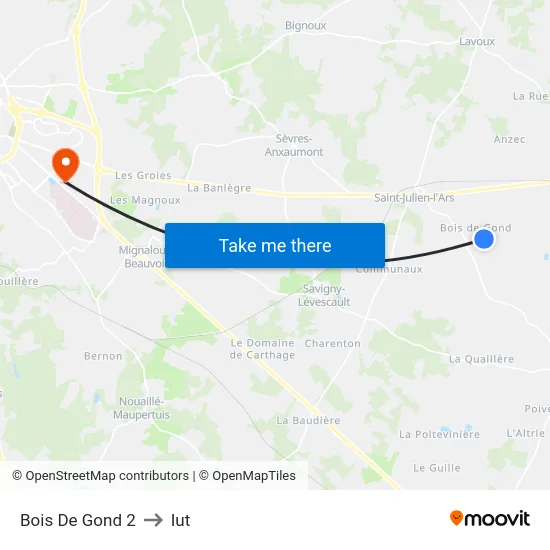 Bois De Gond 2 to Iut map
