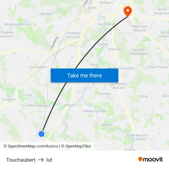 Touchaubert to Iut map