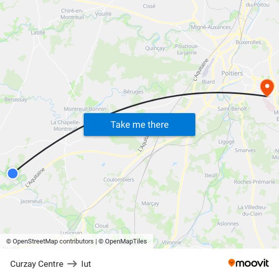 Curzay Centre to Iut map