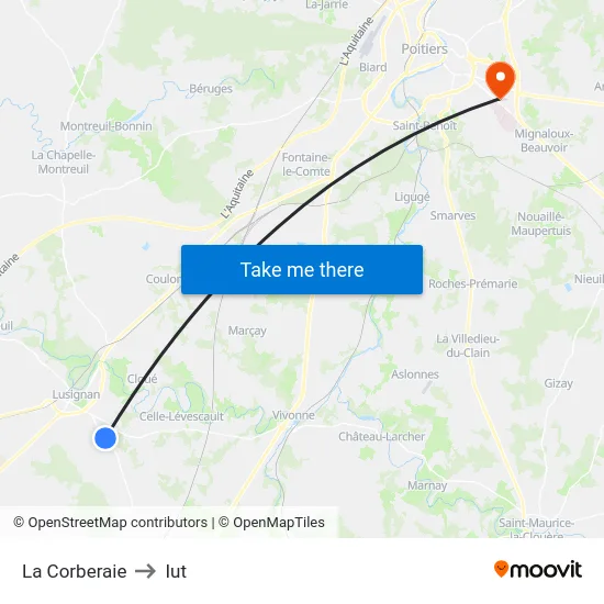 La Corberaie to Iut map