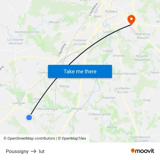 Poussigny to Iut map