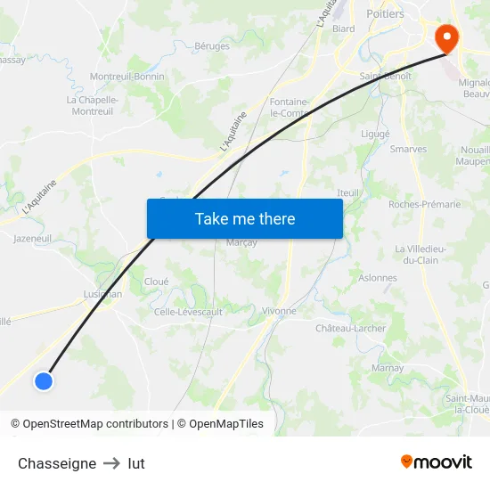 Chasseigne to Iut map