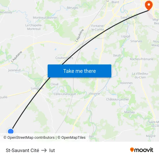 St-Sauvant Cité to Iut map