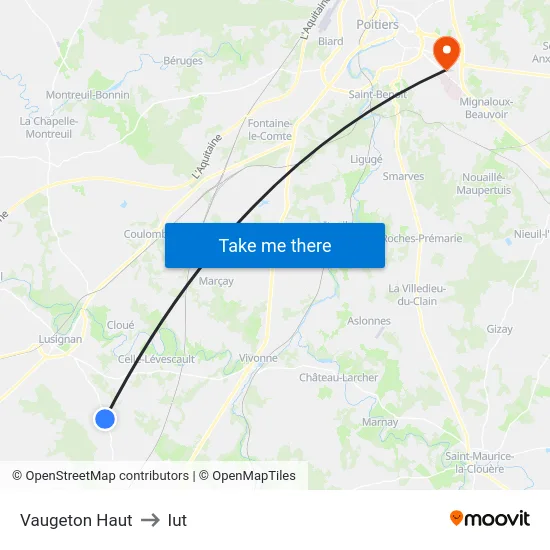 Vaugeton Haut to Iut map