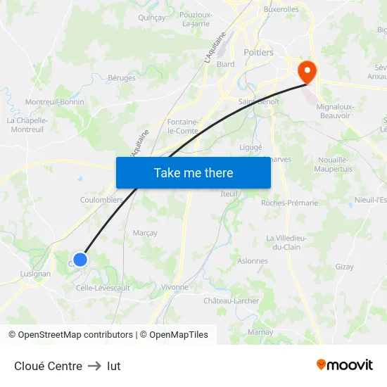 Cloué Centre to Iut map