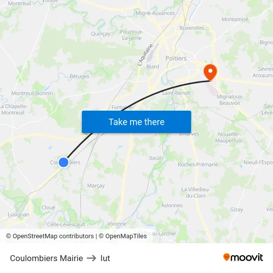 Coulombiers Mairie to Iut map