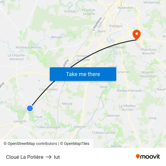 Cloué La Potière to Iut map