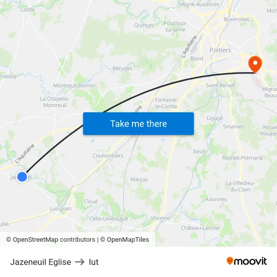 Jazeneuil Eglise to Iut map