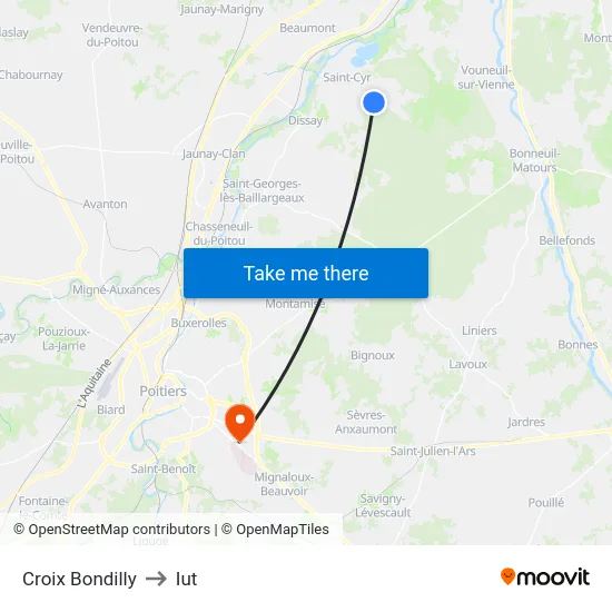 Croix Bondilly to Iut map