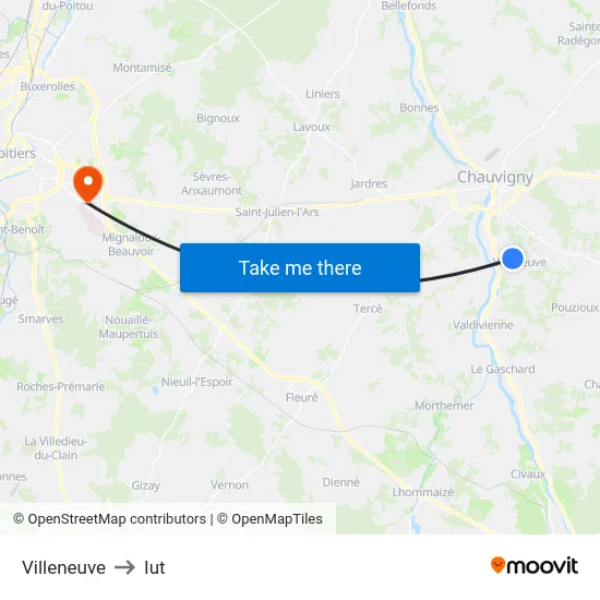 Villeneuve to Iut map