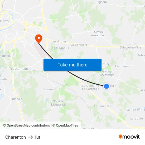 Charenton to Iut map