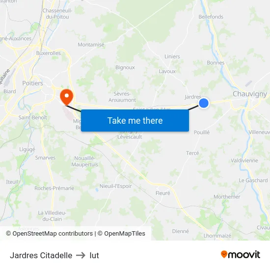 Jardres Citadelle to Iut map