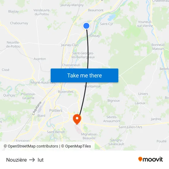 Nouzière to Iut map