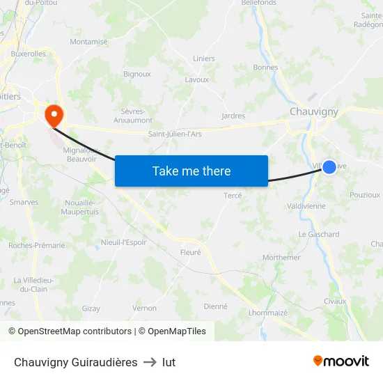 Chauvigny Guiraudières to Iut map