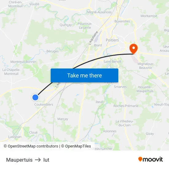 Maupertuis to Iut map