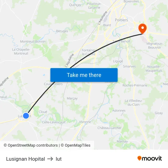 Lusignan Hopital to Iut map