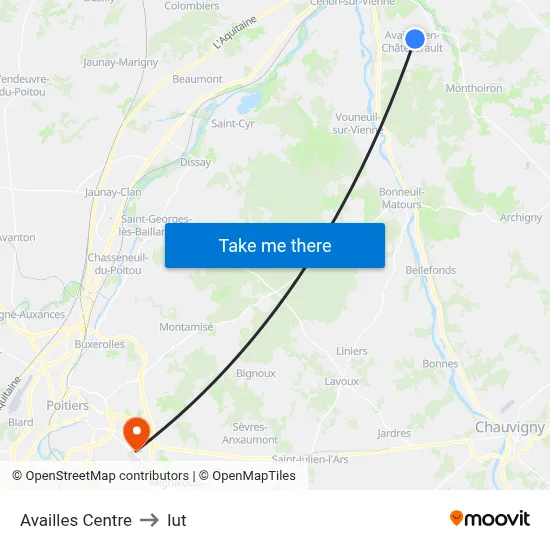 Availles Centre to Iut map