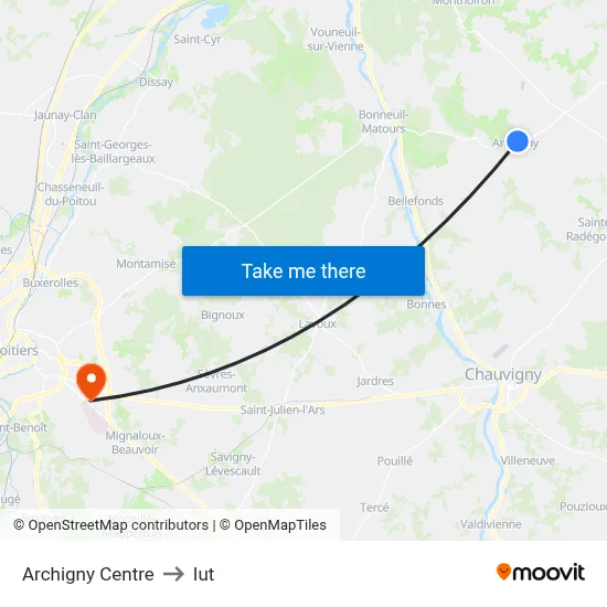 Archigny Centre to Iut map
