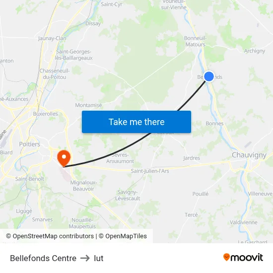 Bellefonds Centre to Iut map