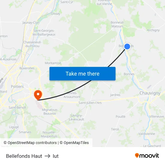 Bellefonds Haut to Iut map