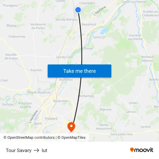 Tour Savary to Iut map