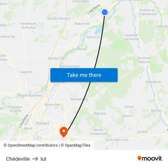 Chédeville to Iut map