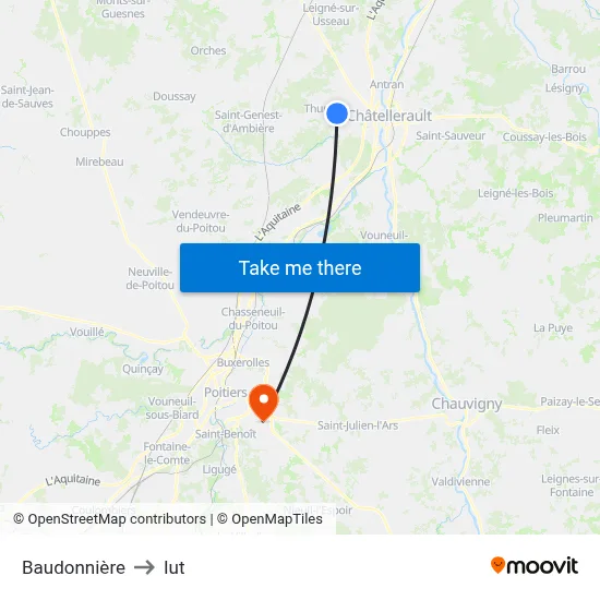 Baudonnière to Iut map