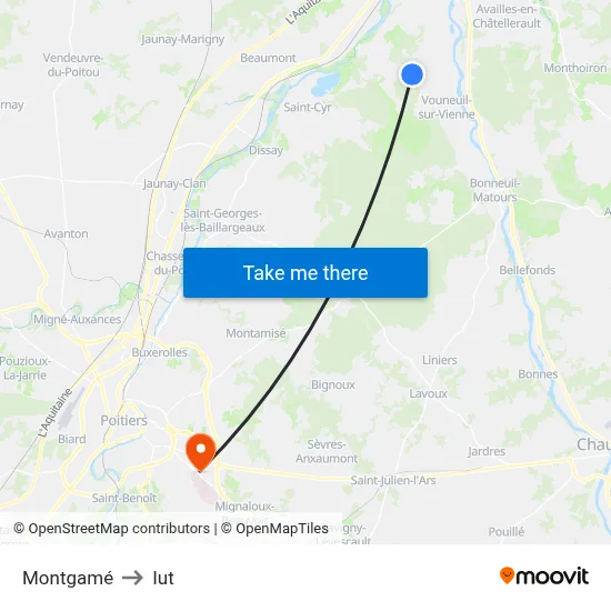 Montgamé to Iut map