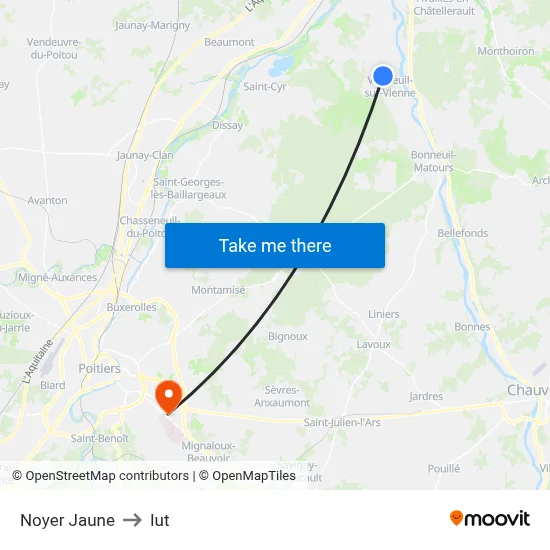 Noyer Jaune to Iut map