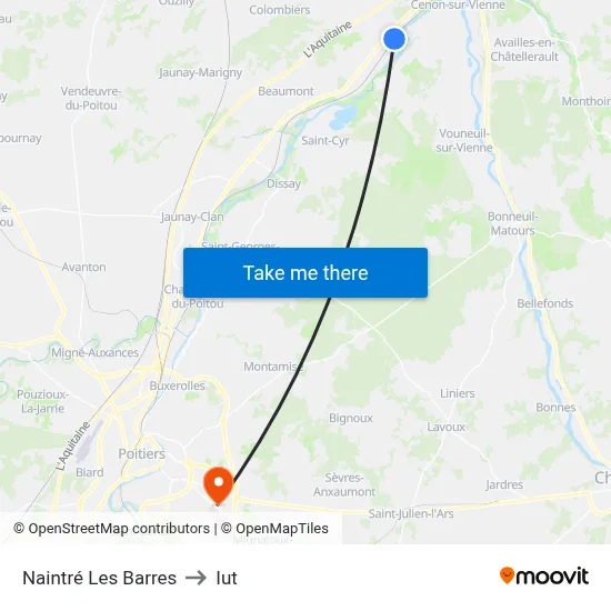 Naintré Les Barres to Iut map