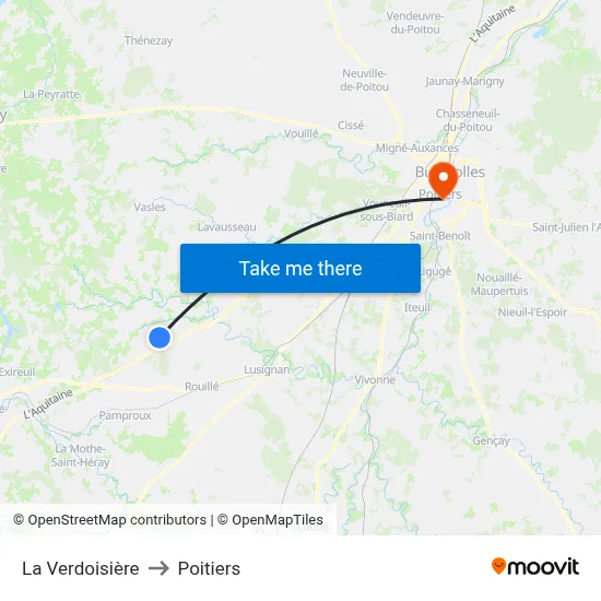 La Verdoisière to Poitiers map