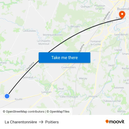 La Charentonnière to Poitiers map