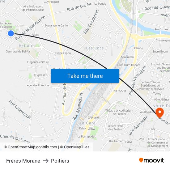Frères Morane to Poitiers map