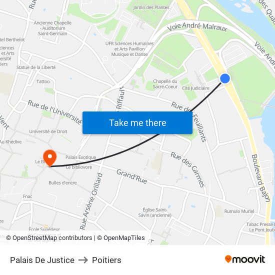 Palais De Justice to Poitiers map