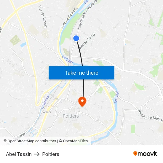 Abel Tassin to Poitiers map