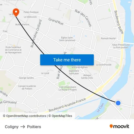 Coligny to Poitiers map