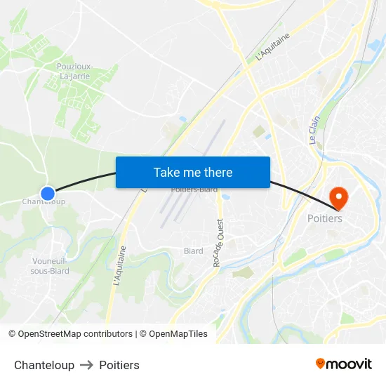 Chanteloup to Poitiers map