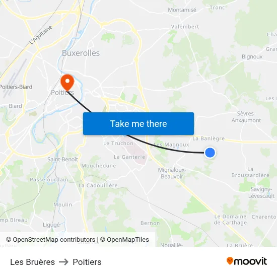 Les Bruères to Poitiers map