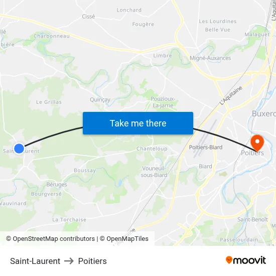 Saint-Laurent to Poitiers map