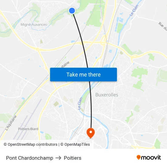 Pont Chardonchamp to Poitiers map