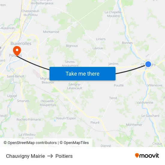 Chauvigny Mairie to Poitiers map