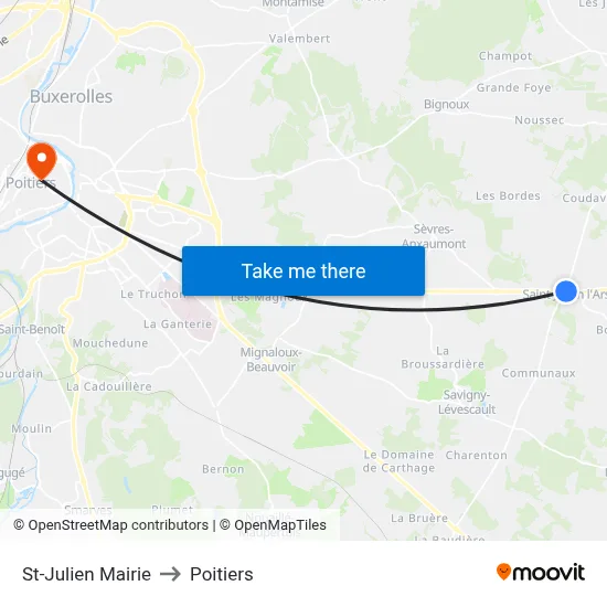 St-Julien Mairie to Poitiers map