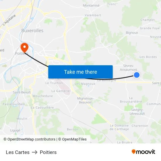 Les Cartes to Poitiers map