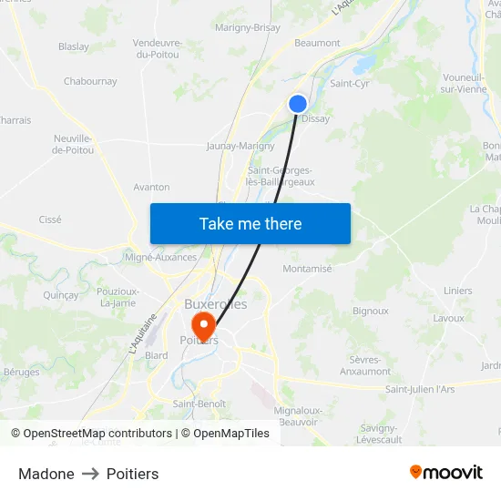 Madone to Poitiers map