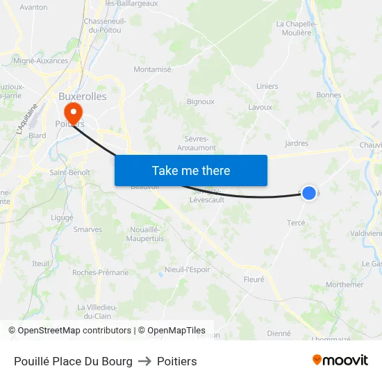 Pouillé Place Du Bourg to Poitiers map