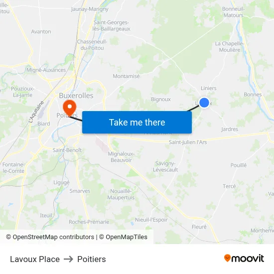 Lavoux Place to Poitiers map