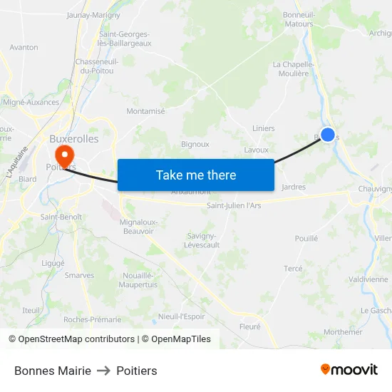 Bonnes Mairie to Poitiers map