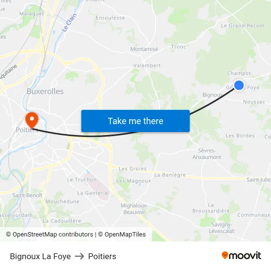 Bignoux La Foye to Poitiers map
